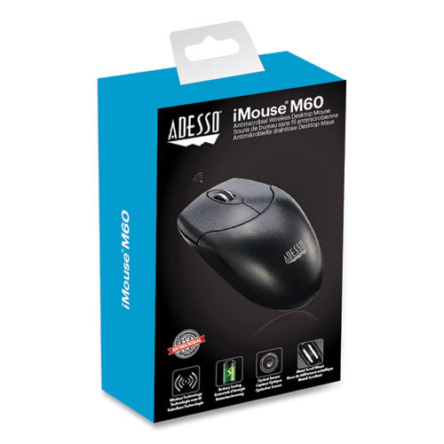 Imouse M60 Antimicrobial Wireless Mouse, 2.4 Ghz Frequency/30 Ft Wireless Range, Left/right Hand Use, Black