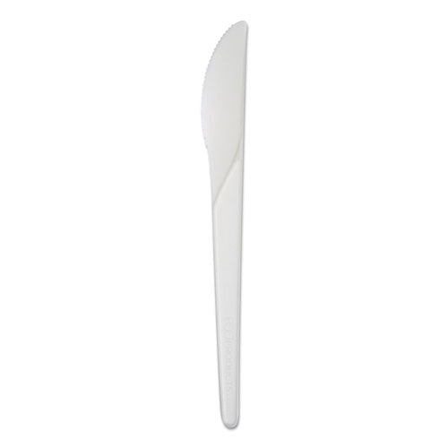 Plantware Compostable Cutlery, Knife, 6", White, 1,000/carton