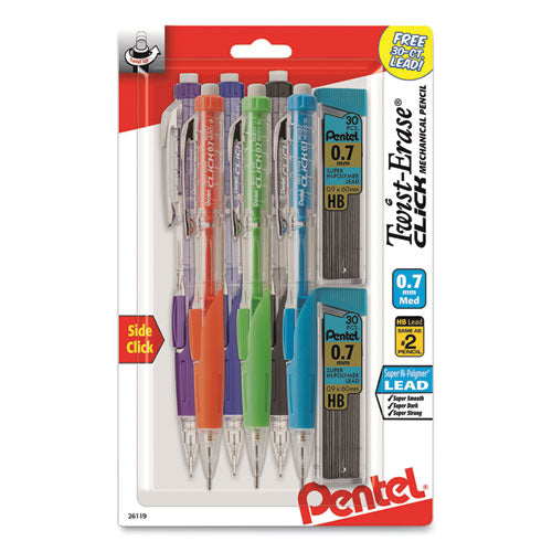 Twist-erase Click Mechanical Pencil, 0.7 Mm, Hb (#2), Black Lead, Assorted Barrel Colors, 6/pack