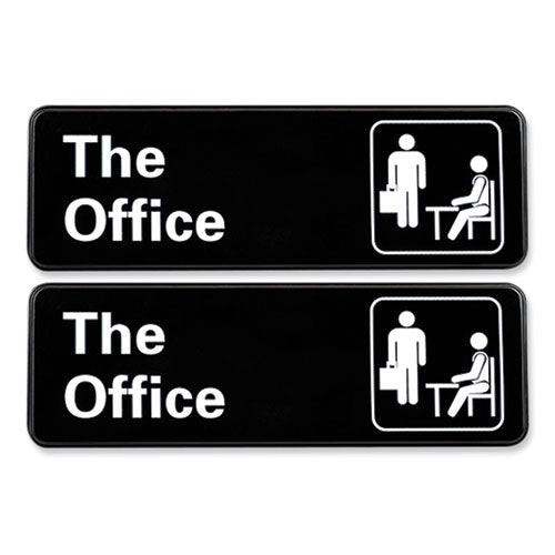 The Office Indoor/outdoor Wall Sign, 9" X 3", Black Face, White Graphics, 2/pack