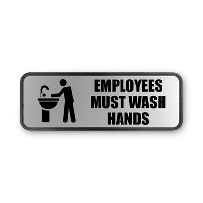 Brushed Metal Office Sign, Employees Must Wash Hands, 9 X 3, Silver