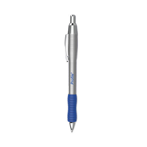 Profile Metal Ballpoint Pen, Retractable, Medium 1 Mm, Blue Ink, Silver Barrel, Dozen