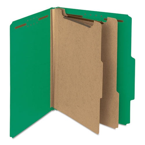 Recycled Pressboard Classification Folders, 2" Expansion, 2 Dividers, 6 Fasteners, Letter Size, Green Exterior, 10/box