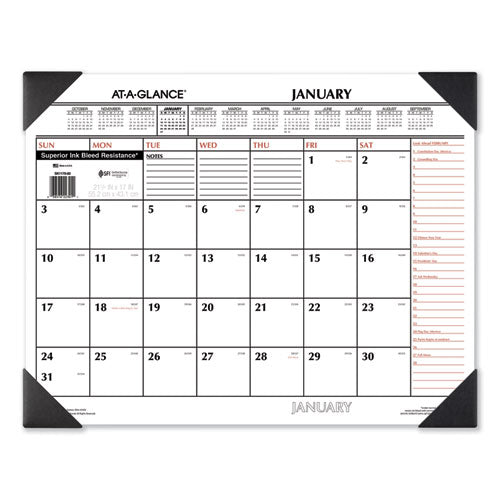 Two-color Monthly Desk Pad Calendar, 22 X 17, White Sheets, Black Corners, 12-month (jan To Dec): 2024