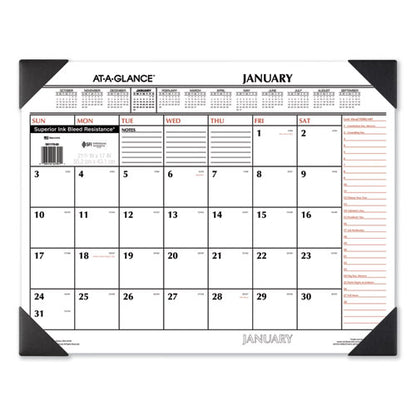 Two-color Monthly Desk Pad Calendar, 22 X 17, White Sheets, Black Corners, 12-month (jan To Dec): 2024