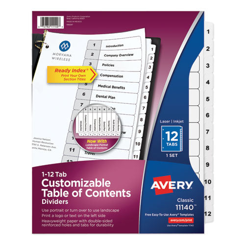 Customizable Toc Ready Index Black And White Dividers, 12-tab, 1 To 12, 11 X 8.5, 1 Set