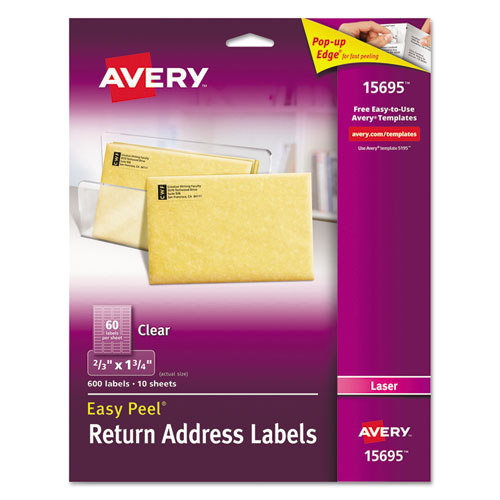 Matte Clear Easy Peel Mailing Labels W/ Sure Feed Technology, Laser Printers, 0.66 X 1.75, Clear, 60/sheet, 10 Sheets/pack