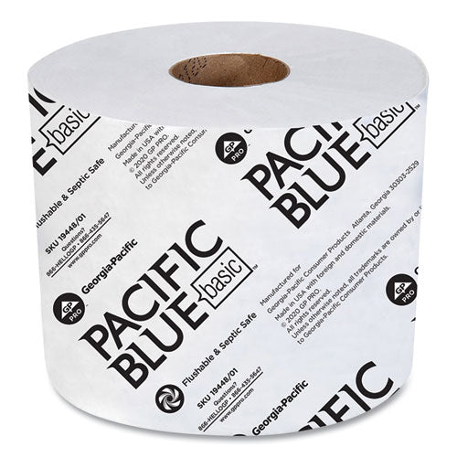 Pacific Blue Basic High-capacity Bathroom Tissue, Septic Safe, 2-ply, White, 1,000 Sheets/roll, 48 Rolls/carton