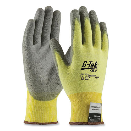 G-tek Kev Cut-resistant Seamless-knit Gloves, Large (size 9), Yellow/gray, 12 Pairs