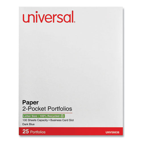 Two-pocket Portfolio, Embossed Leather Grain Paper, 11 X 8.5, Dark Blue, 25/box