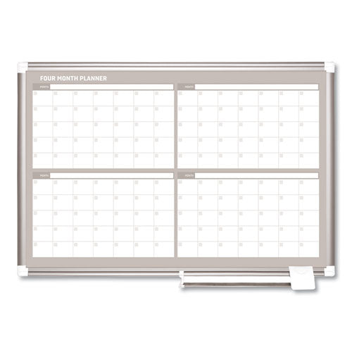Magnetic Dry Erase Calendar Board, Four Month, 36 X 24, White Surface, Silver Aluminum Frame