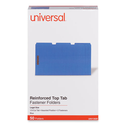 Deluxe Reinforced Top Tab Fastener Folders, 0.75" Expansion, 2 Fasteners, Legal Size, Blue Exterior, 50/box