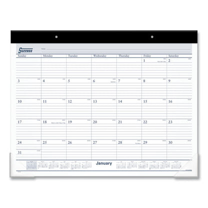 Desk Pad, 21.75 X 17, White Sheets, Black Binding, Clear Corners, 12-month (jan To Dec): 2024