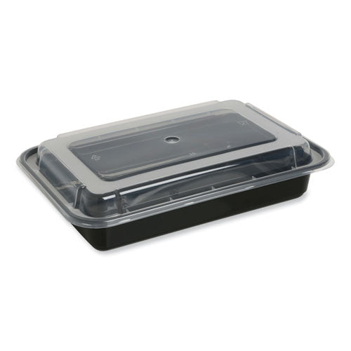 Food Container With Lid, 28 Oz, 8.81 X 6.02 X 2.04, Black/clear, Plastic, 150/carton