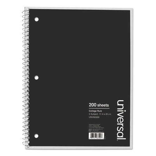 Wirebound Notebook, 5-subject, Medium/college Rule, Black Cover, (200) 11 X 8.5 Sheets