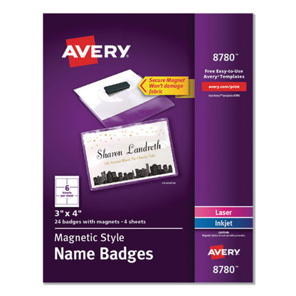 Magnetic Style Name Badge Kit, Horizontal, 4 X 3, White, 24/pack