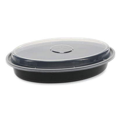 Newspring Versatainer Microwavable Containers, Oval, 24 Oz, 9.1 X 6.7 X 1.45, Black/clear, Plastic, 150/carton