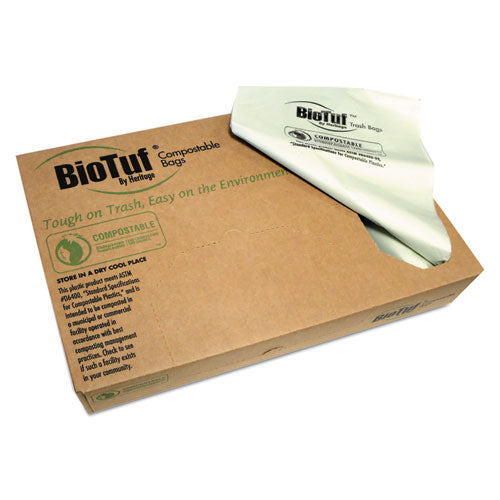 Biotuf Compostable Can Liners, 64 Gal, 0.8 Mil, 47" X 60", Green, 25 Bags/roll, 5 Rolls/carton