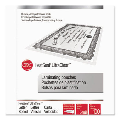 Ultraclear Thermal Laminating Pouches, 5 Mil, 9" X 11.5", Gloss Clear, 100/box