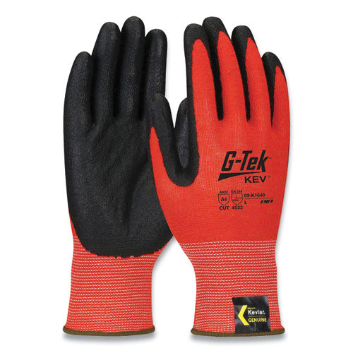 Kev Hi-vis Seamless Knit Kevlar Gloves, Large, Red/black