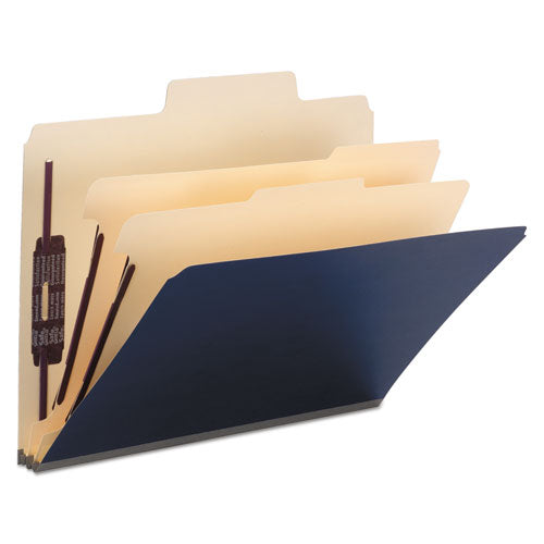 Supertab Classification Folders, Six Safeshield Fasteners, 2" Expansion, 2 Dividers, Letter Size, Dark Blue, 10/box