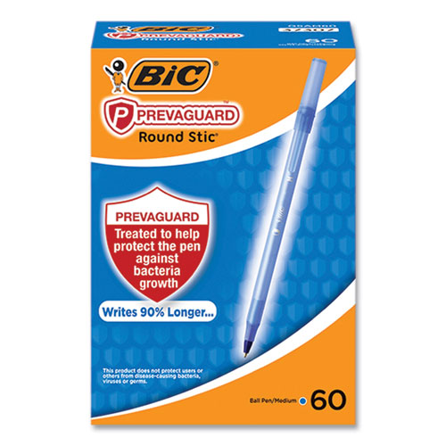 Prevaguard Round Stic Pen, Stick, Medium 1 Mm, Blue Ink, Translucent Blue Barrel, 60/pack