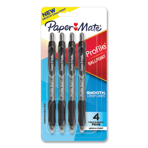 Profile Ballpoint Pen, Retractable, Medium 1 Mm, Black Ink, Translucent Black Barrel, 4/pack