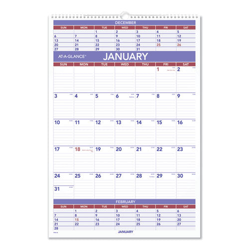 Three-month Wall Calendar, 15.5 X 22.75, White Sheets, 12-month (jan To Dec): 2024