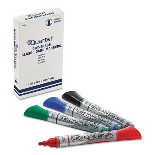 Premium Glass Board Dry Erase Marker, Broad Bullet Tip, Assorted Colors, 4/pack