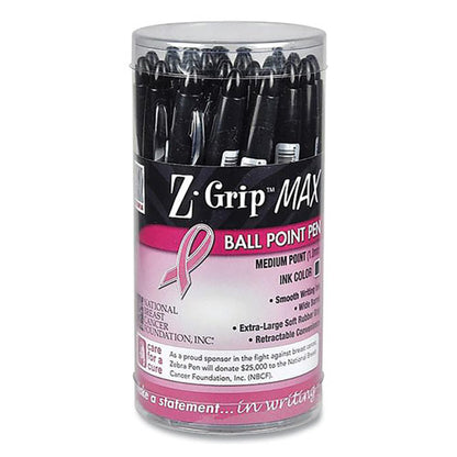 Z-grip Max Breast Cancer Awareness Ballpoint Pen, Retractable, Bold 1.2 Mm, Black Ink, Silver/black Barrel, 24/pack