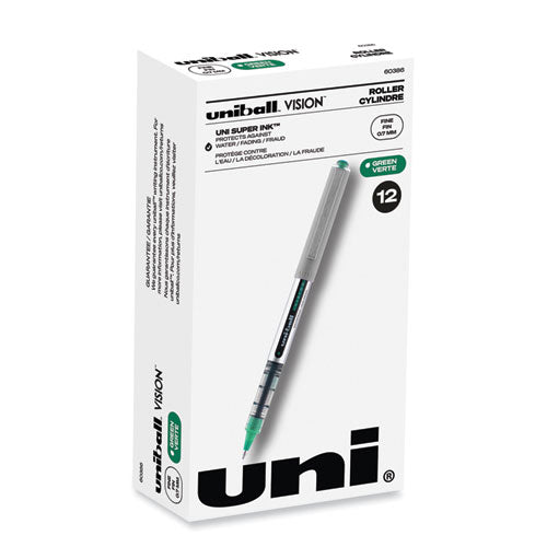 Vision Roller Ball Pen, Stick, Fine 0.7 Mm, Green Ink, Silver/green/clear Barrel, Dozen