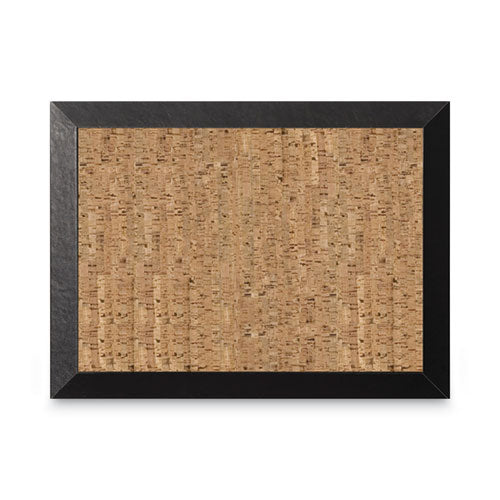 Natural Cork Bulletin Board, 36 X 24, Tan Surface, Black Wood Frame