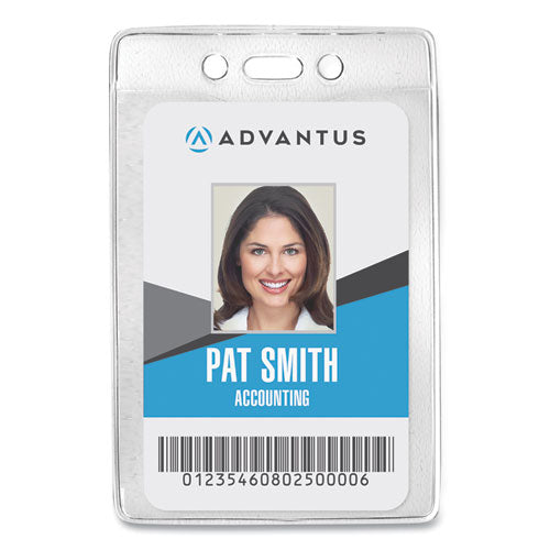 Security Id Badge Holders, Vertical, Pre-punched For Chain/clip, Clear, 2.63" X 4.38" Holder, 2.38" X 3.75" Insert, 50/box