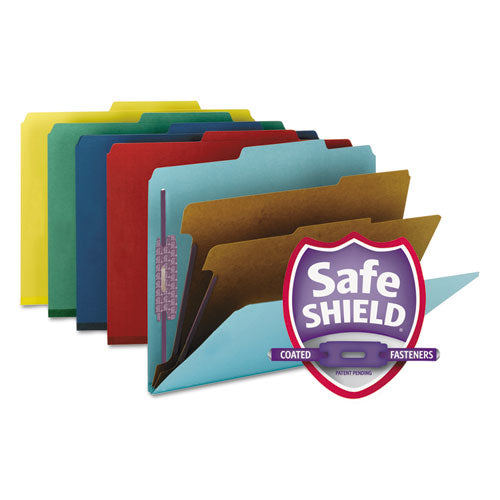 Six-section Pressboard Top Tab Classification Folders, Six Safeshield Fasteners, 2 Dividers, Letter Size, Assorted, 10/box