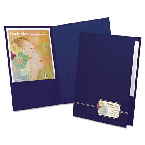 Monogram Series Business Portfolio, Cover Stock, 0.5" Capacity, 11 X 8.5, Blue With Embossed Gold Foil Accents, 4/pack