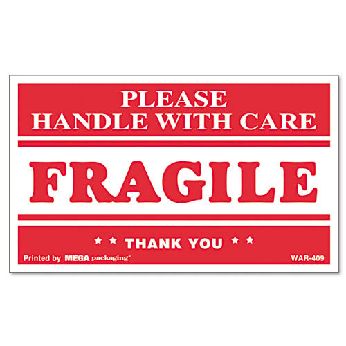 Printed Message Self-adhesive Shipping Labels, Fragile Handle With Care, 3 X 5, Red/clear, 500/roll