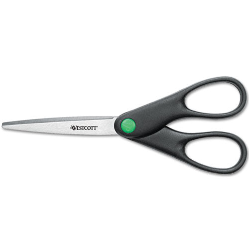 Kleenearth Scissors, Pointed Tip, 7" Long, 2.75" Cut Length, Black Straight Handle