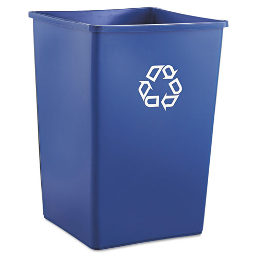 Square Recycling Container, 35 Gal, Plastic, Blue