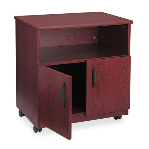 Mobile Machine Stand, Open Compartment, Engineered Wood, 3 Shelves, 200 Lb Capacity, 28" X 19.75" X 30.5", Mahogany