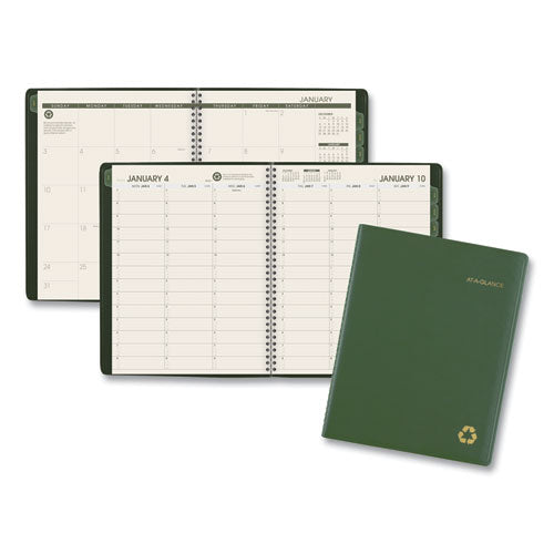 Recycled Weekly Vertical-column Format Appointment Book, 11 X 8.25, Green Cover, 12-month (jan To Dec): 2024