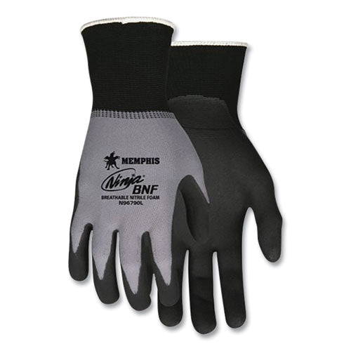 Ninja Nitrile Coating Nylon/spandex Gloves, Black/gray, Large, Dozen