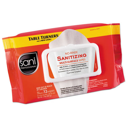 No-rinse Sanitizing  Multi-surface Wipes, 1-ply, 8 X 9, Unscented, White, 72 Wipes/pack, 12 Packs/carton