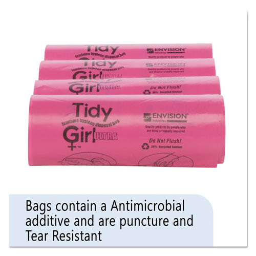 Feminine Hygiene Sanitary Disposal Bags, 4" X 10", Pink/black, 150 Bags/roll, 4 Rolls/carton