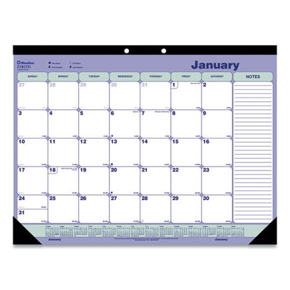 Monthly Desk Pad Calendar, 21.25 X 16, White/blue/green Sheets, Black Binding, Black Corners, 12-month (jan To Dec): 2024