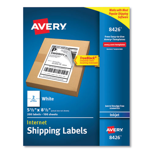 Shipping Labels With Trueblock Technology, Inkjet Printers, 5.5 X 8.5, White, 2 Labels/sheet, 100 Sheets/pack, 2 Packs