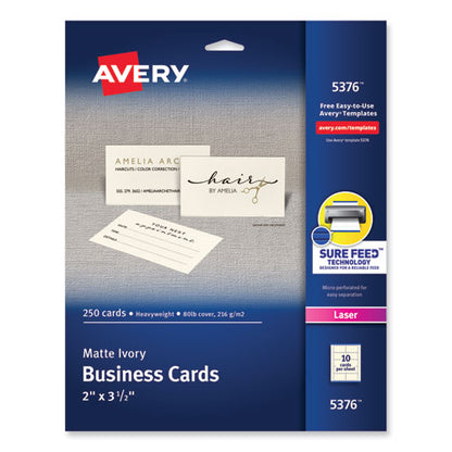 Printable Microperforated Business Cards W/sure Feed Technology, Laser, 2 X 3.5, Ivory, 250 Cards, 10/sheet, 25 Sheets/pack