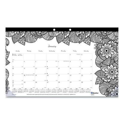 Monthly Desk Pad Calendar, Doodleplan Coloring Pages, 17.75 X 10.88, Black Binding, Clear Corners, 12-month (jan-dec): 2024