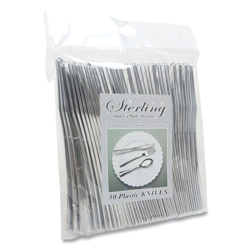 Sterling Heavy-duty Plastic Cutlery, Knives, Silver, 50/pack