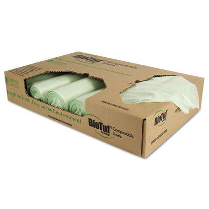 Biotuf Compostable Can Liners, 32 Gal, 1 Mil, 34" X 48", Green, 20 Bags/roll, 5 Rolls/carton