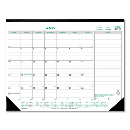 Ecologix Monthly Desk Pad Calendar, 22 X 17, White/green Sheets, Black Binding/corners, 12-month (jan To Dec): 2024